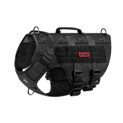 Tactical Dog Harness Vest, Adjustable Military Style K9 Training Vest with MOLLE Panel, Heavy Duty Nylon Service Dog Vest with Metal Leash Attachments for Walking Hiking Training Outdoor Activities