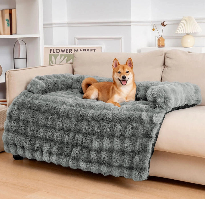Calming Dog Bed Sofa Protector Pet Mat, Ultra Soft Plush Faux Fur Couch Cover for Dogs, Cozy Anti-Slip Blanket Bed Pad, Comfortable Washable Pet Sleeping Mat for Small Medium Large Dogs
